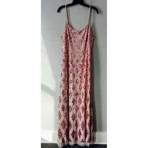 Aidan Mattox By Adrianna Papell Size 14 Pink Maxi Dress Beaded Sequins Geometric